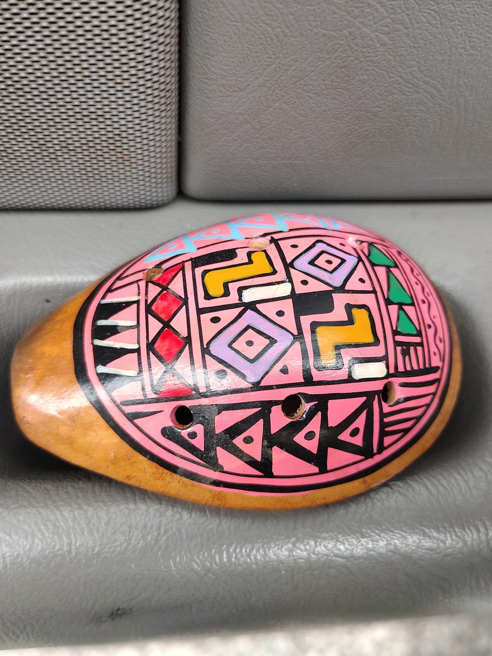 Hand-Painted Decorative Ocarina - Pink Geometric Design Whistle